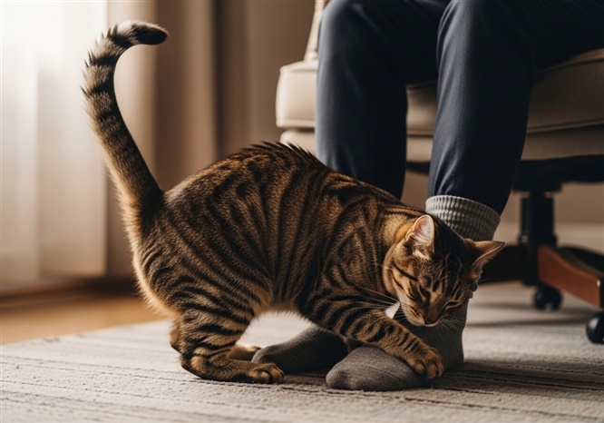 猫が飼い主の足元