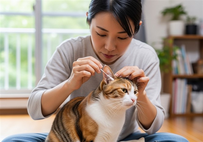 猫の耳掃除