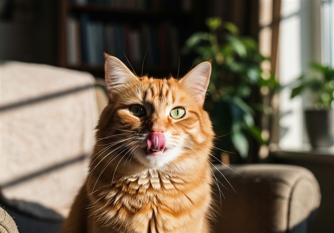 舌を出している猫