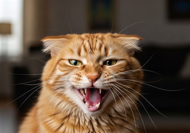 猫が怒こっている