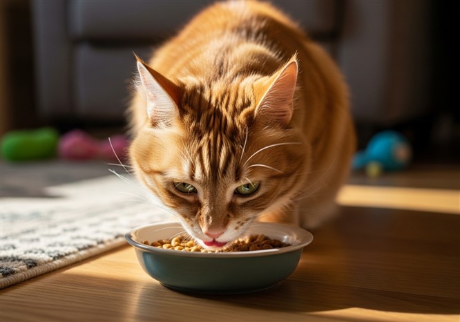 猫がご飯を食べている