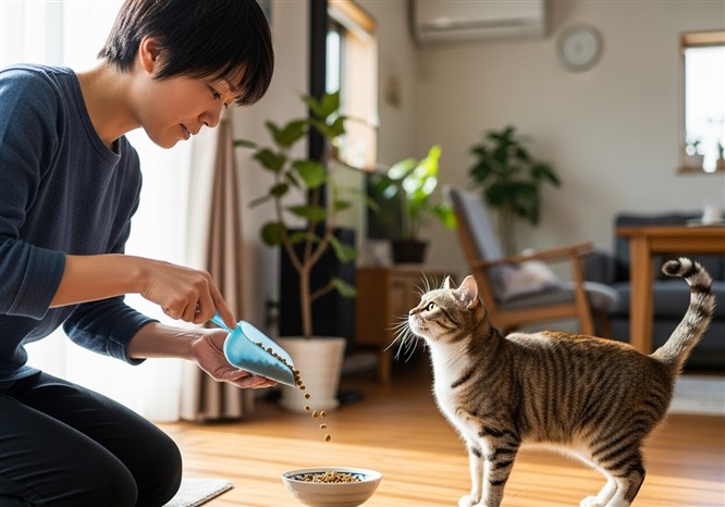 猫に餌をあげる