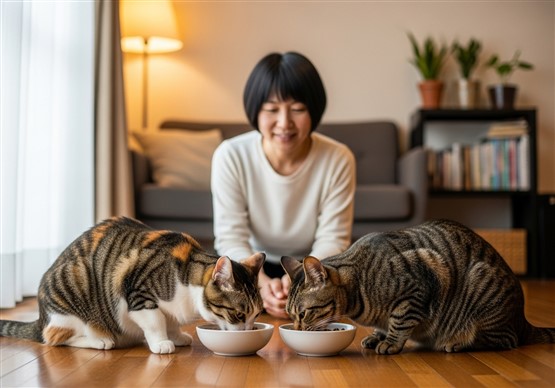 猫がご飯を食べている