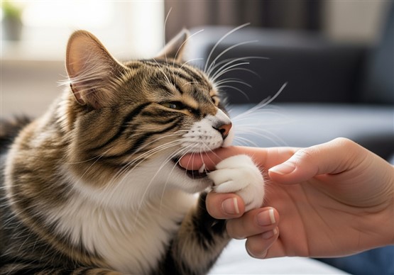 指をかまれている