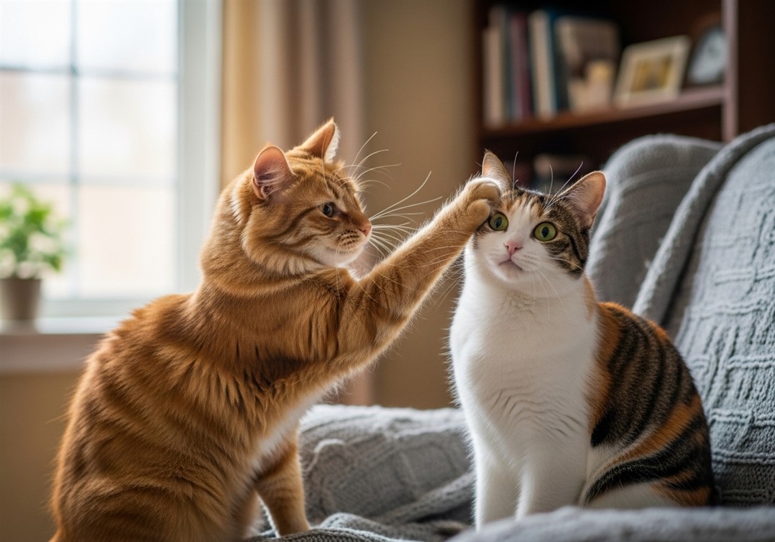 猫が他の猫を攻撃している