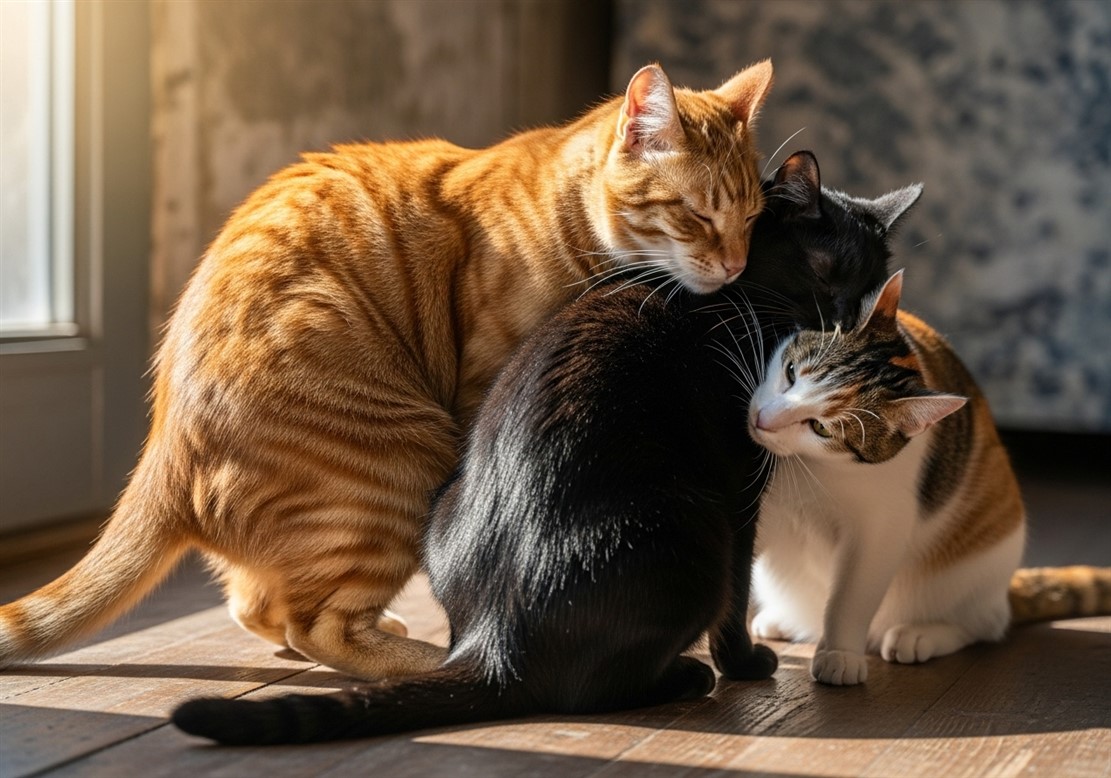 猫が身体をこすりつけている