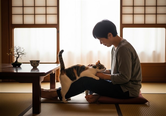 猫が甘えている