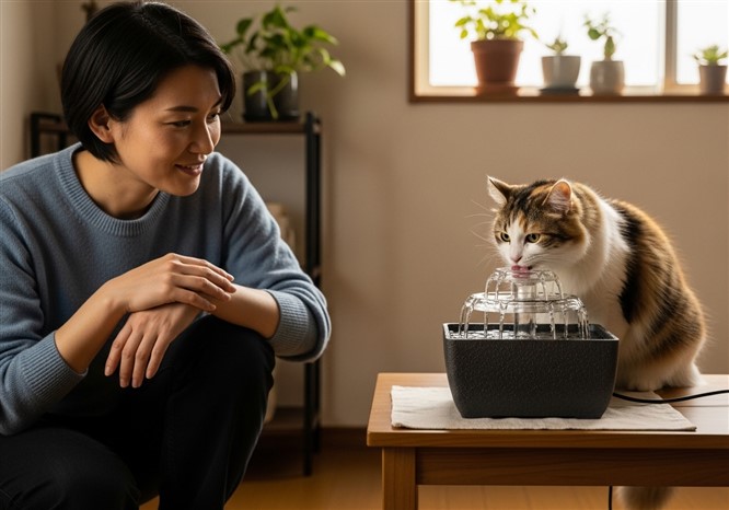 猫が水を飲んでいる