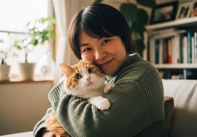 猫をだっこしている