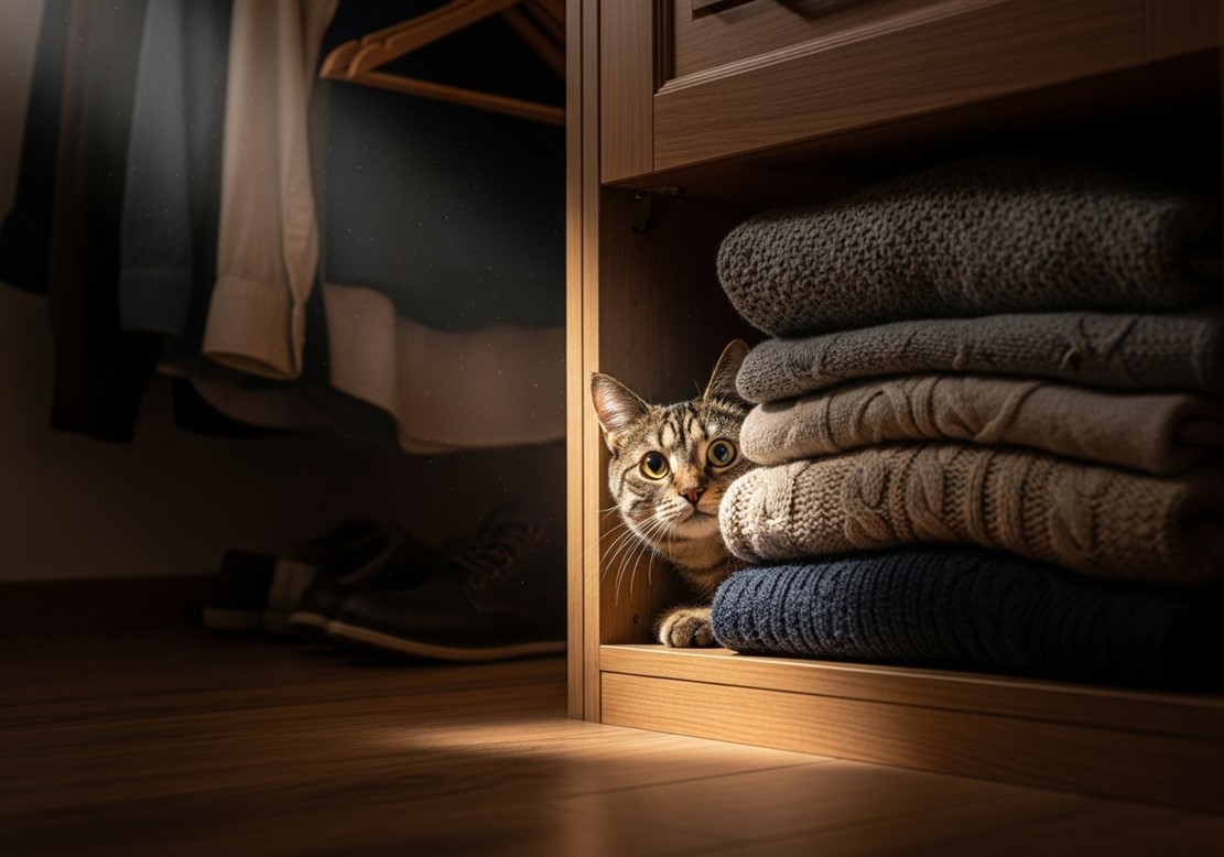 タオルの横で猫がいる