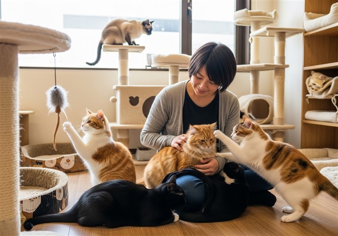 膝の上に猫がいる