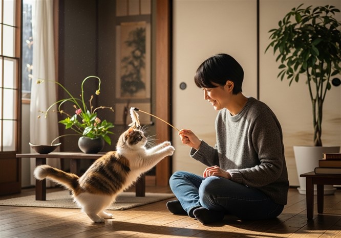猫と遊ぶ