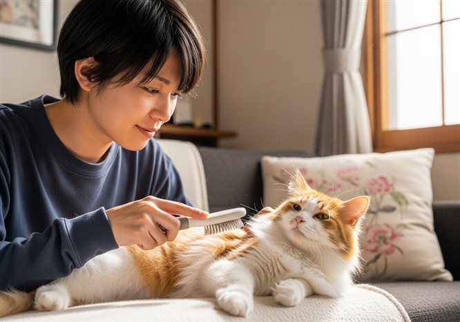 猫をブラッシング