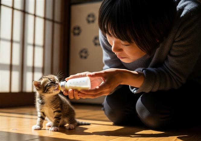 子猫にミルク