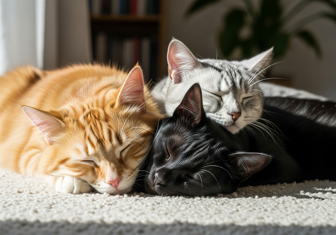 猫が3匹寝ている