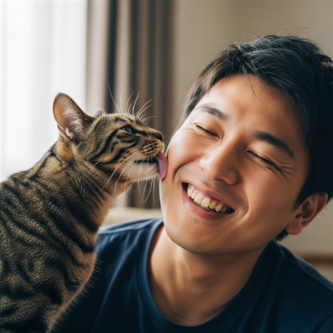 猫が顔を舐める