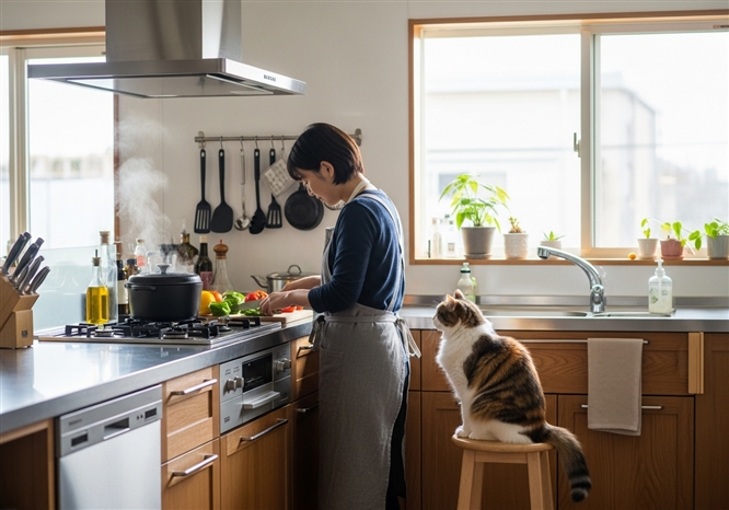 猫　キッチン