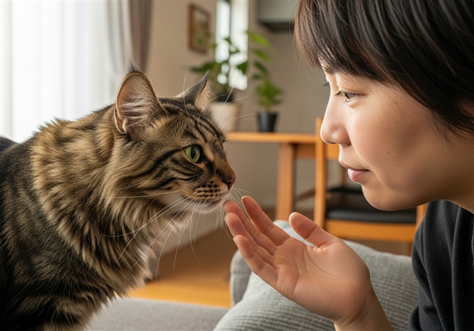 猫が匂いを嗅ぐ