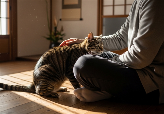 猫が体をこすりつける