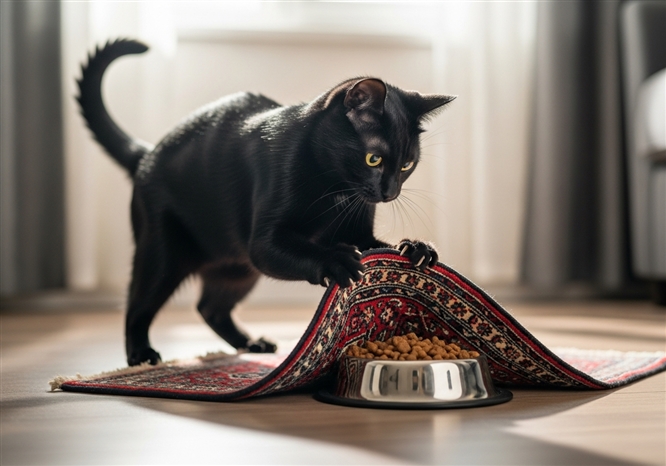 猫がご飯を隠す